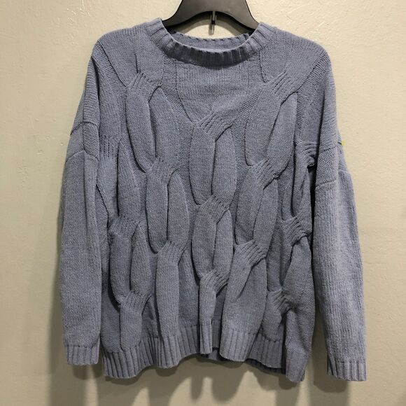 j jill sweater small s blue twist front thick chenille cable knit thick - Picture 1 of 15